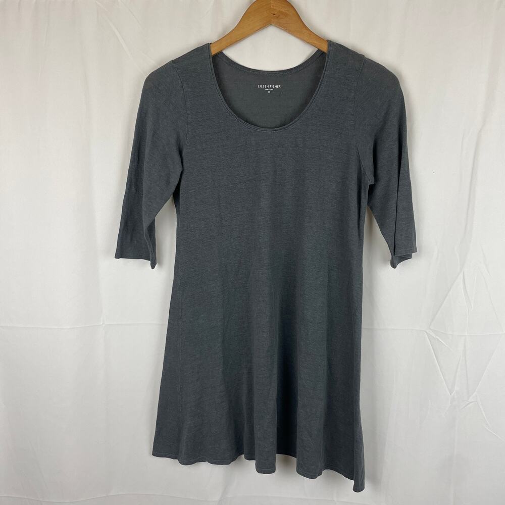 Eileen Fisher Women's 100% Linen Charcoal Gray Tunic Dress Short Sleeve Size XS
